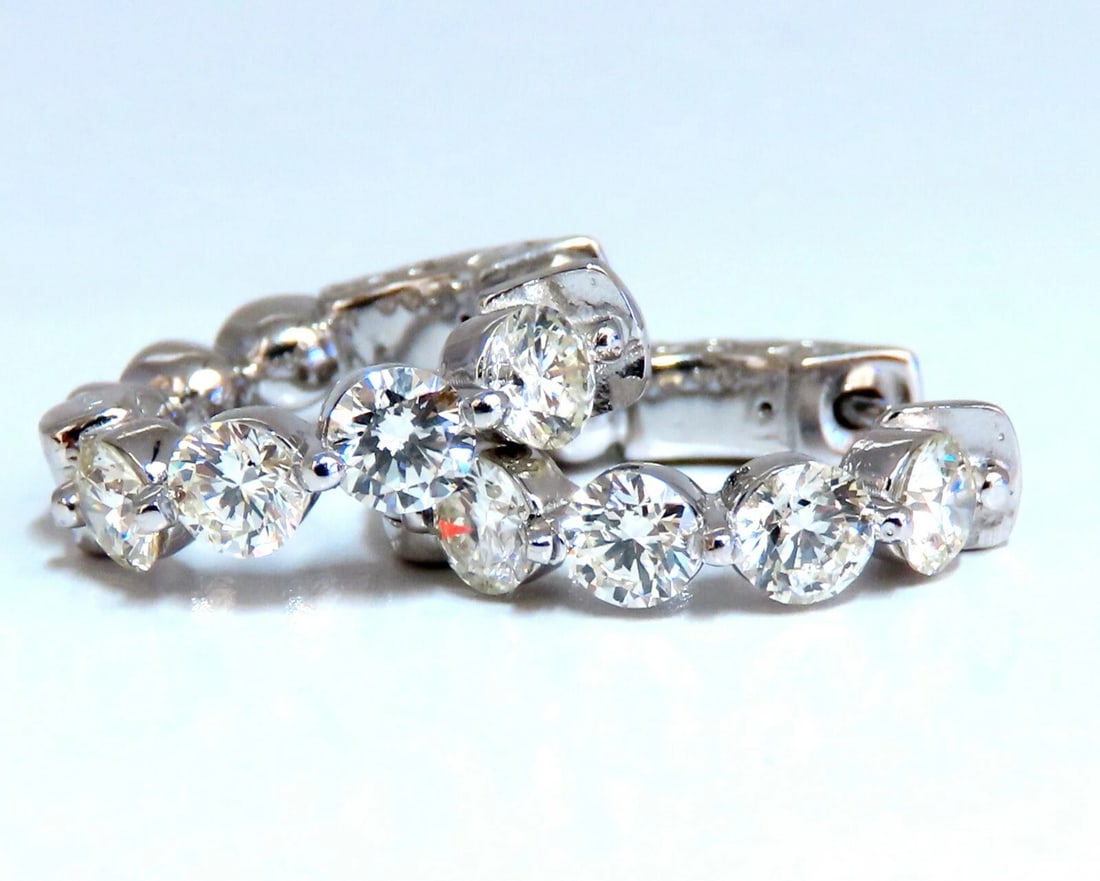 1.30ct Natural Round Diamond hoop earrings 14kt 16mm single share prong**: Title: 1.30ct Natural Round Diamond hoop earrings 14kt 16mm single share prong** Description: Dime sized natural diamond hoop earrings. Single sharing prong design 1.30 carat round brilliant diamonds 