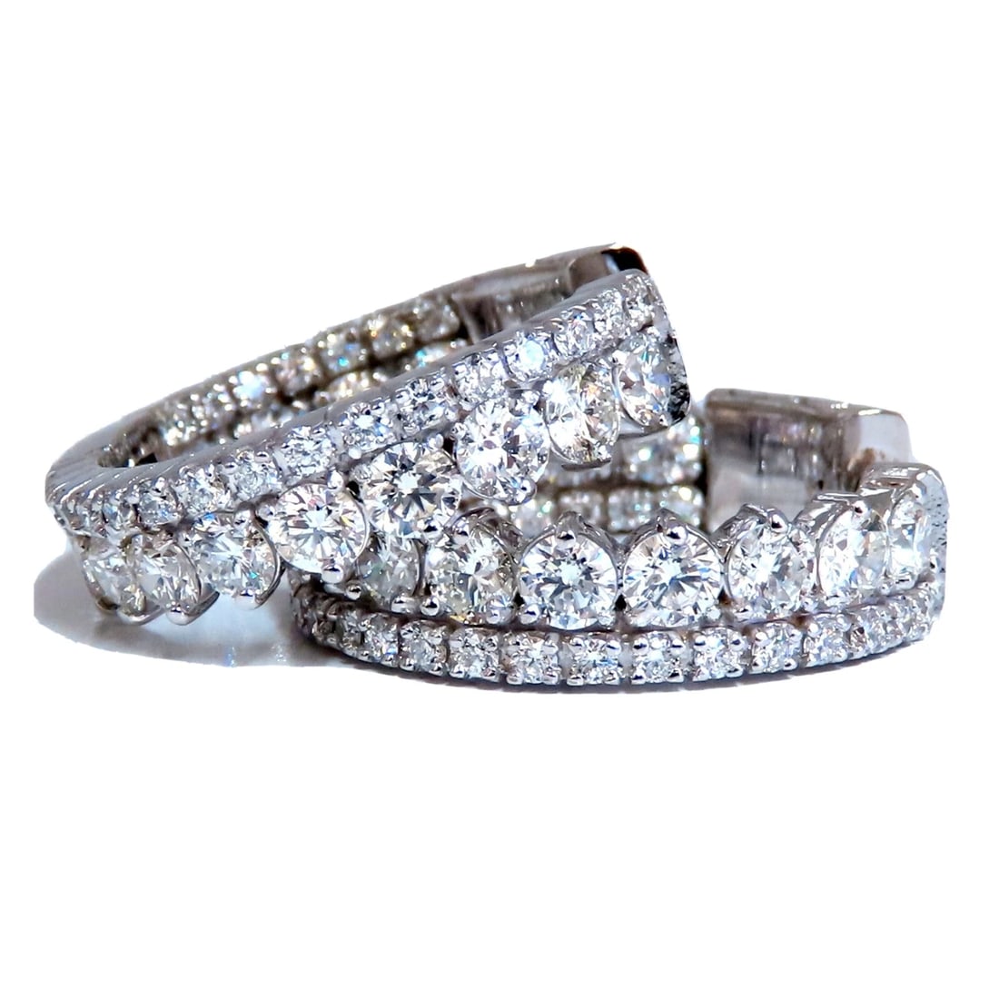 4.70ct Natural Round Diamonds Double Row Earrings 14kt stacking deco**: Title: 4.70ct Natural Round Diamonds Double Row Earrings 14kt stacking deco** Description: 1/2 Dollar sized natural diamond hoop earrings. Depicts stackable design 4.70 carat round brilliant diamonds