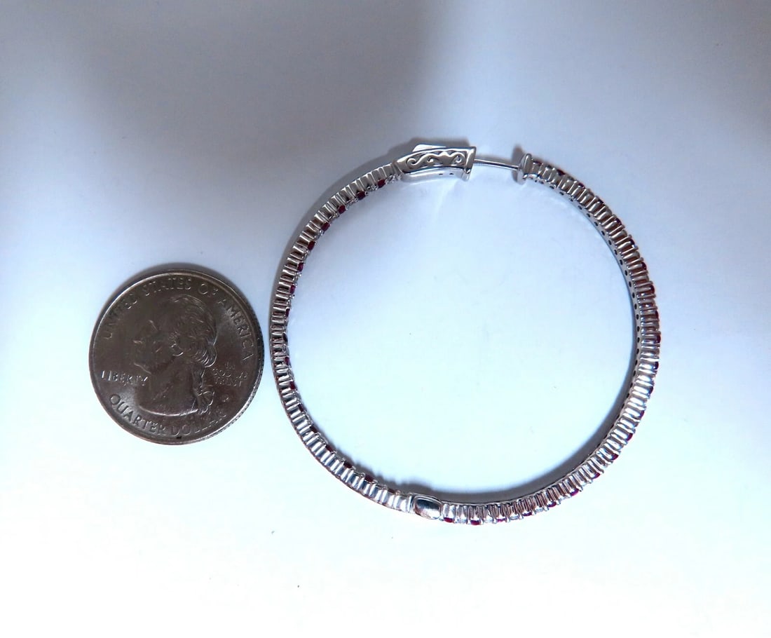 2.40ct natural Ruby diamonds hoop earrings 14kt white gold inside out 11579** - 7