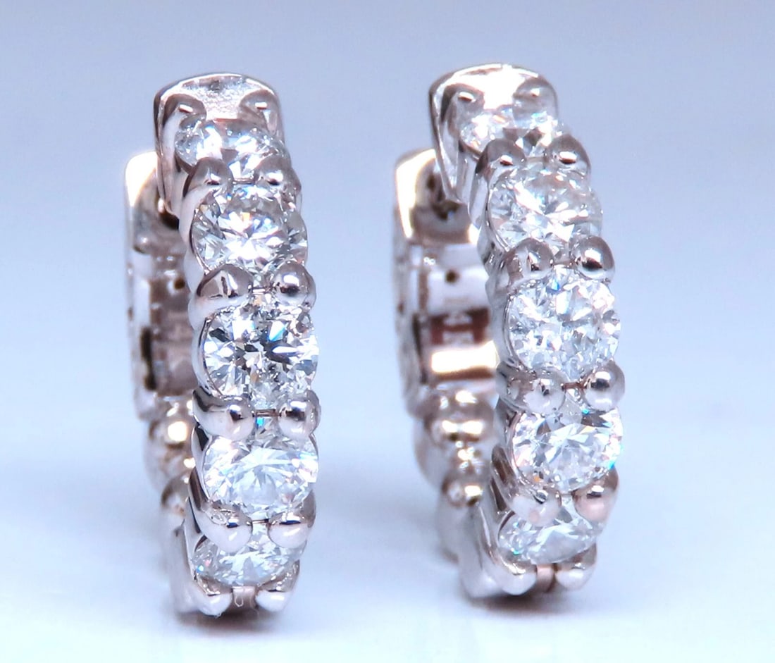 1.46ct Natural Round Diamond hoop earrings 14kt 16mm button & share prong**: Title: 1.46ct Natural Round Diamond hoop earrings 14kt 16mm button & share prong** Description: Dime sized natural diamond hoop earrings. Sharing prong design 1.46 carat round brilliant diamonds H col