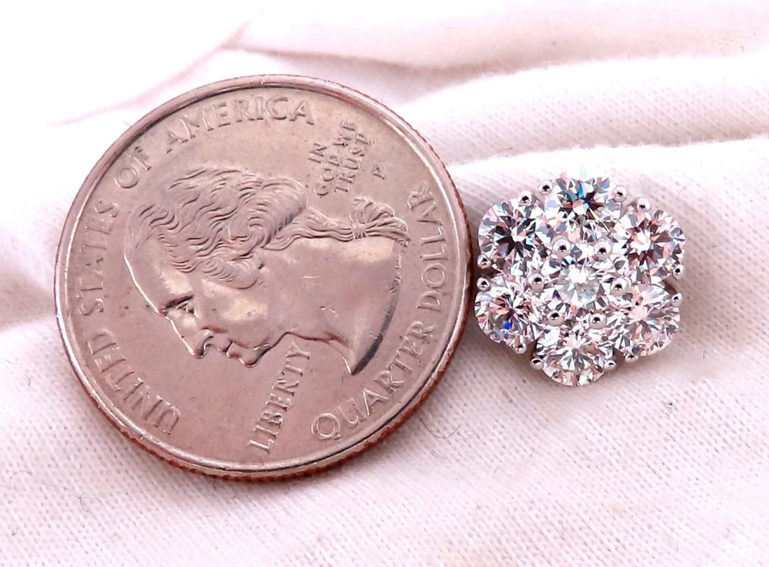 4.28ct. natural round diamond cluster earrings 14kt gold flower** - 5