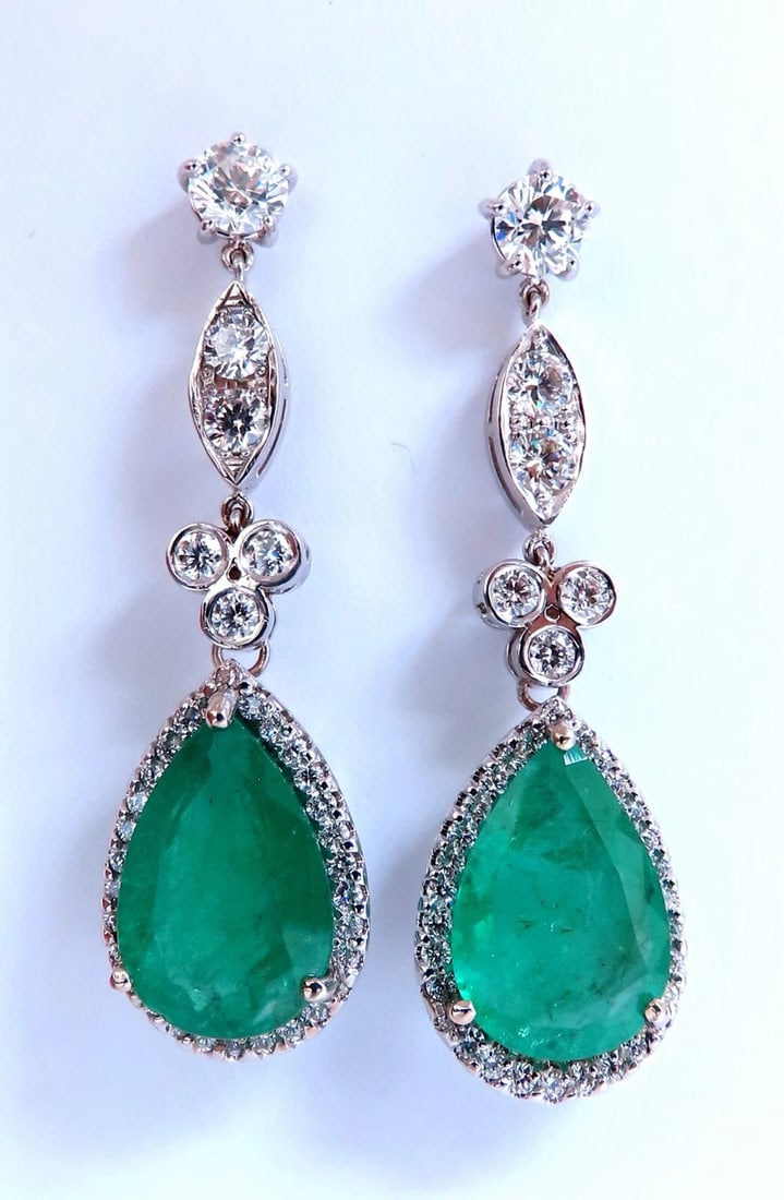 GIA Certified 12.75ct Natural Emeralds Diamond Dangle Earrings 14kt Gold** - 2