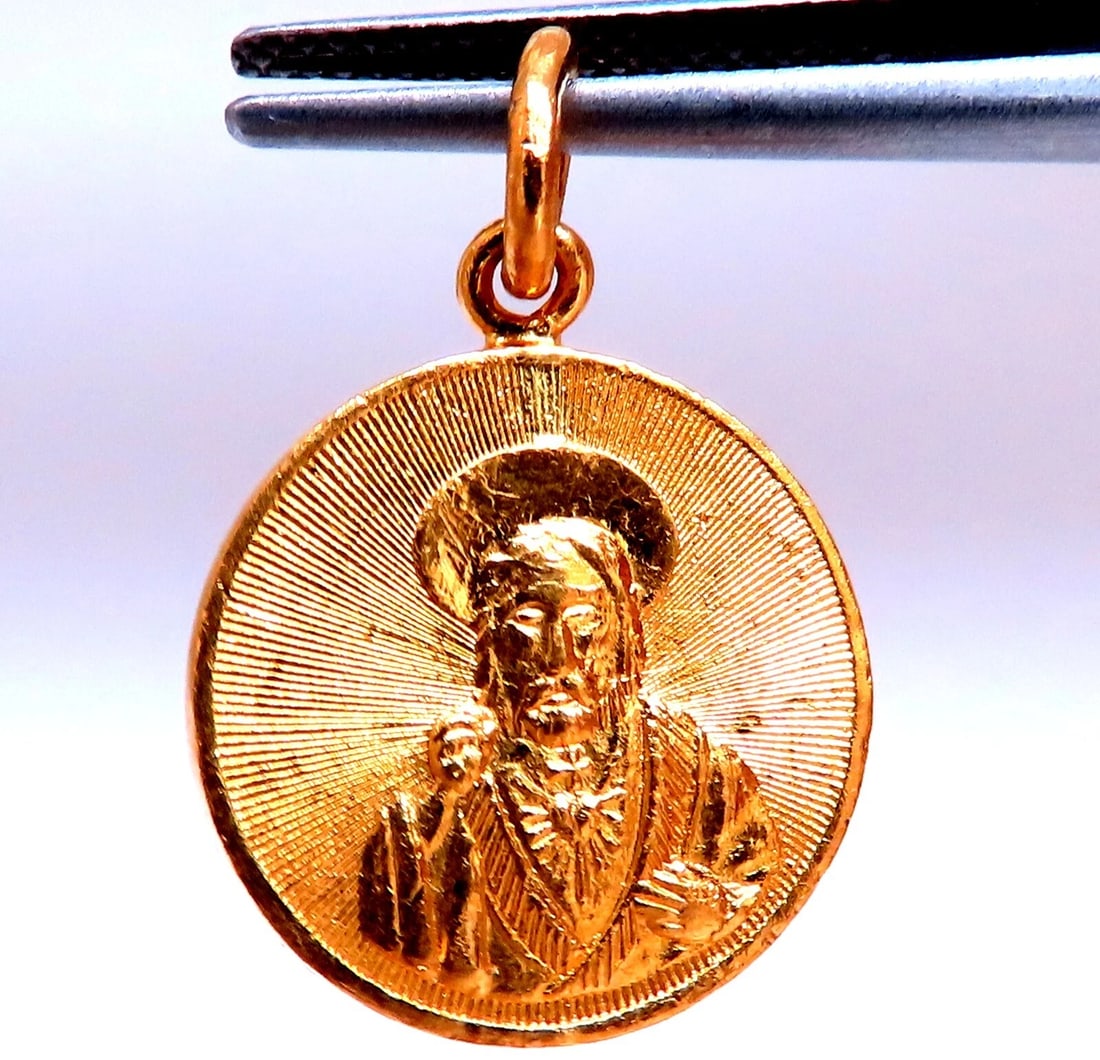 Sacred Heart Fine Gold Charm Pendant 6.4 grams 17mm Reversible ** - 3