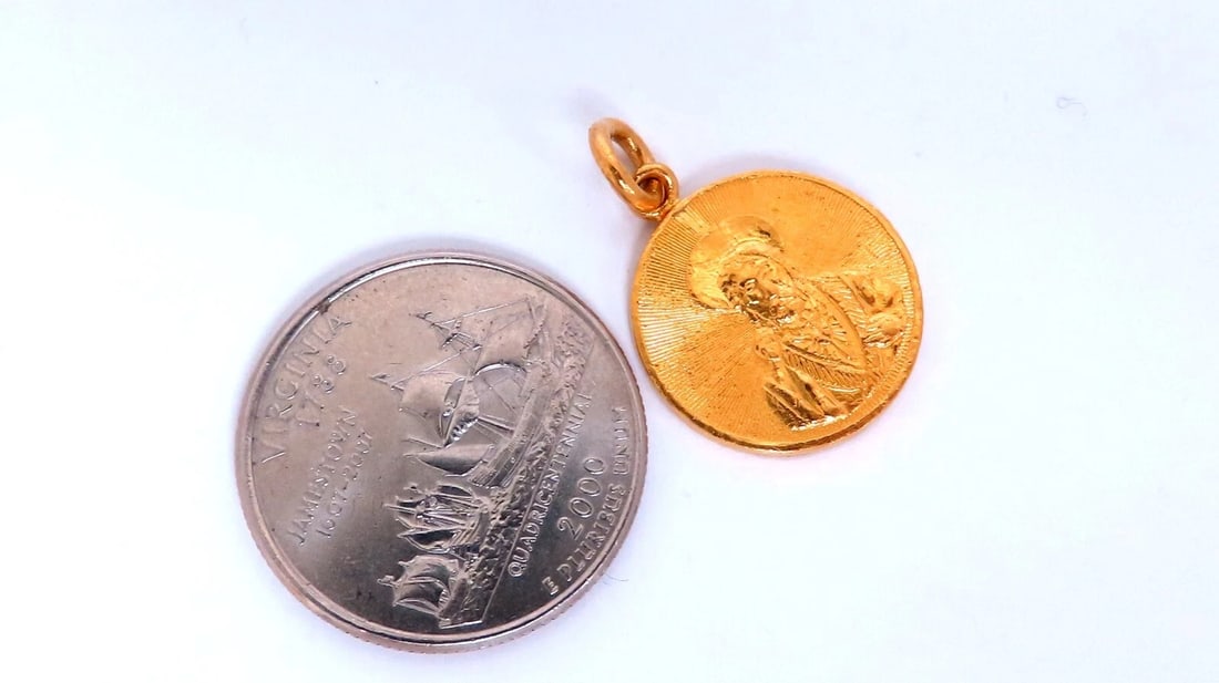 Sacred Heart Fine Gold Charm Pendant 6.4 grams 17mm Reversible ** - 5
