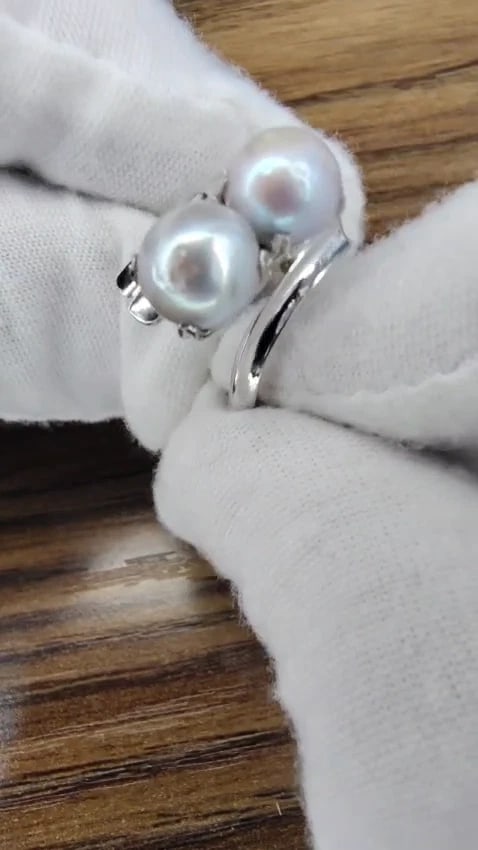 6mm Natural Gray Cultured Pearl Ring 14kt *v - 3