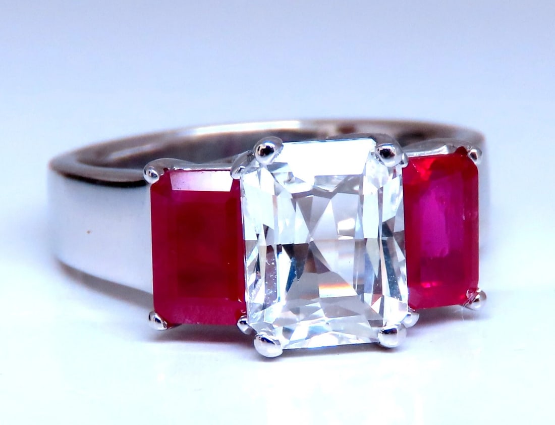 White Natural Sapphire & Ruby Ring Platinum *v - 4