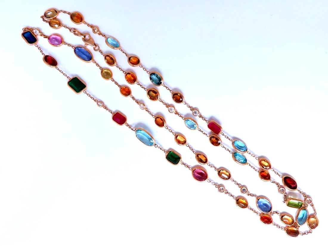 40.56ct multi-colored natural emerald ruby sapphires tanzanite necklace 14kt ** - 3