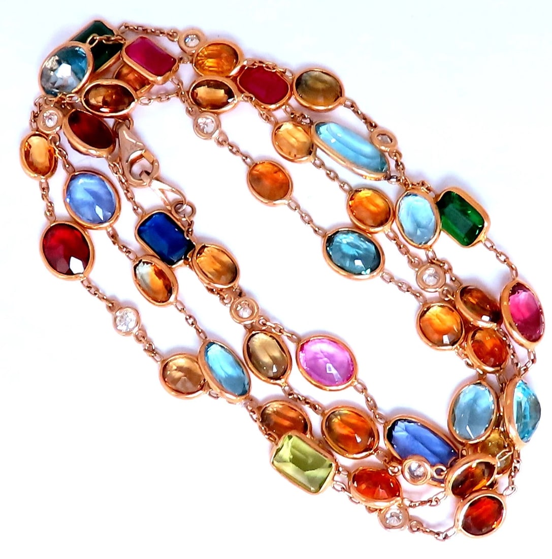 40.56ct multi-colored natural emerald ruby sapphires tanzanite necklace 14kt ** - 4