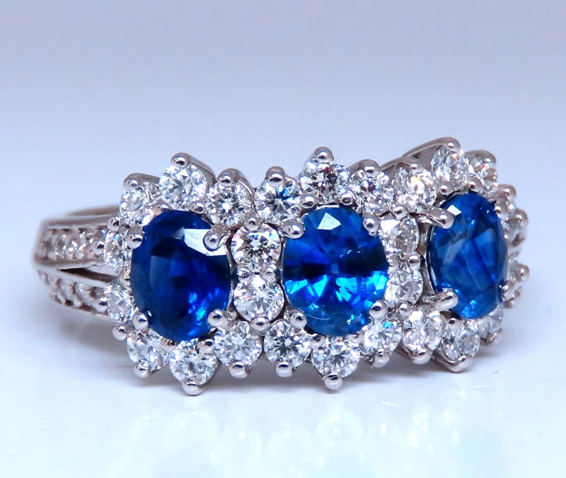 1.25ct Natural Sapphires Diamonds Ring 14kt Gold Three stone style *v - 4