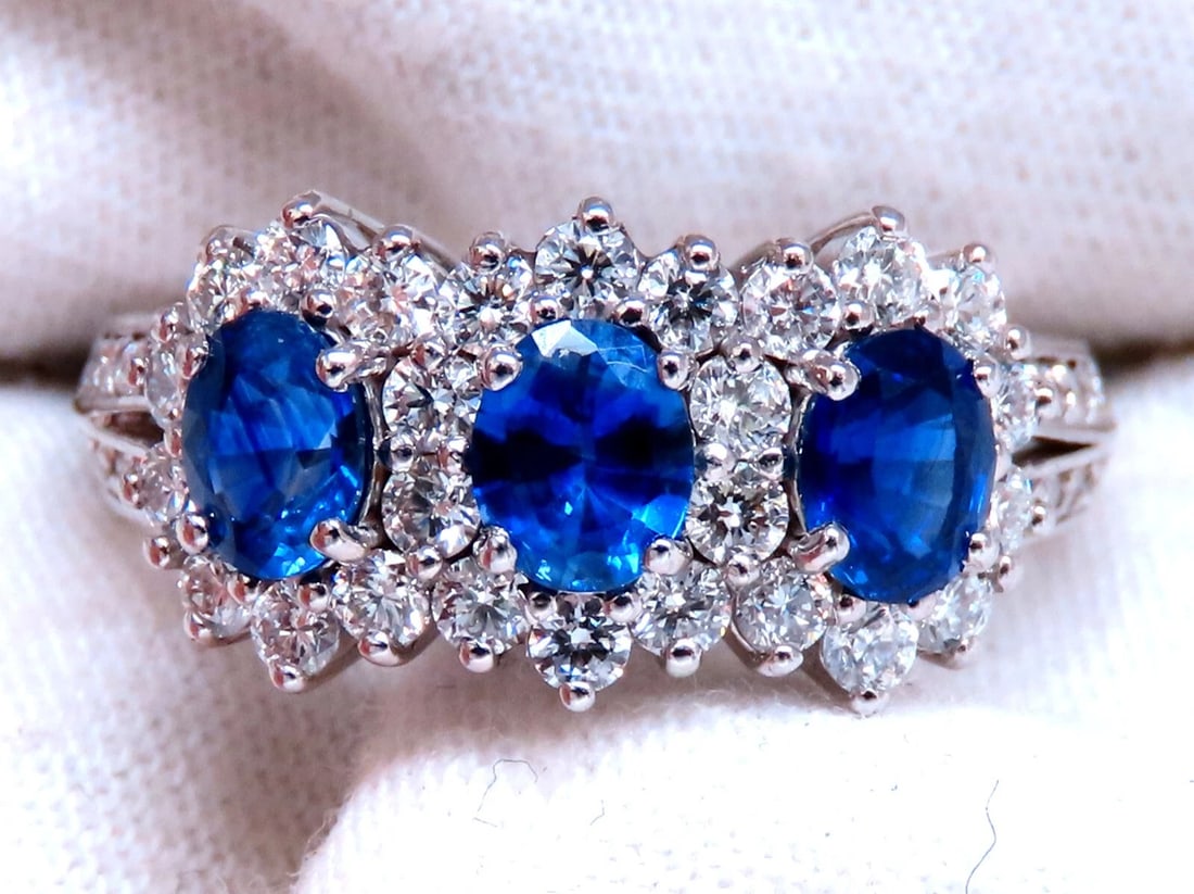 1.25ct Natural Sapphires Diamonds Ring 14kt Gold Three stone style *v - 6
