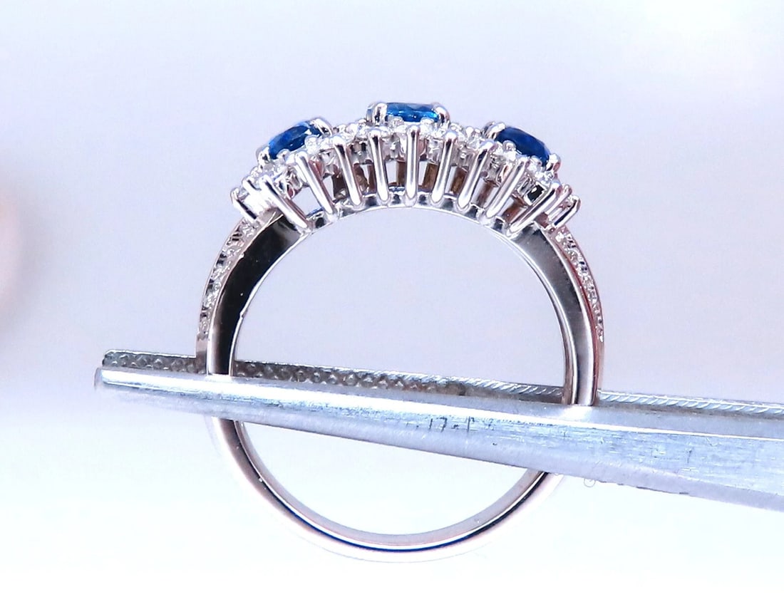 1.25ct Natural Sapphires Diamonds Ring 14kt Gold Three stone style *v - 7