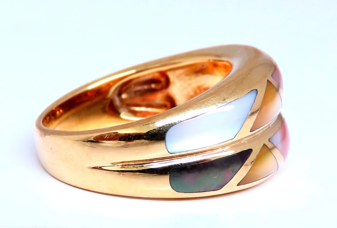 Asch Grossbardt Carved Mosaic Moonstone Twin Band Ring 14kt gold *v - 5