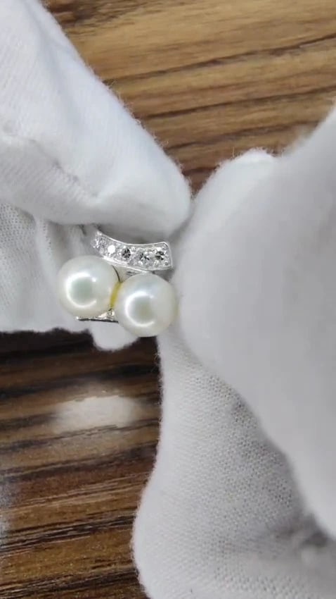 6.5mm Natural White Cultured Pearl Diamonds Rings 14kt *v - 3
