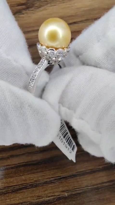 10.3mm Natural Golden South Seas Pearl Diamonds Rings 14kt *v - 3