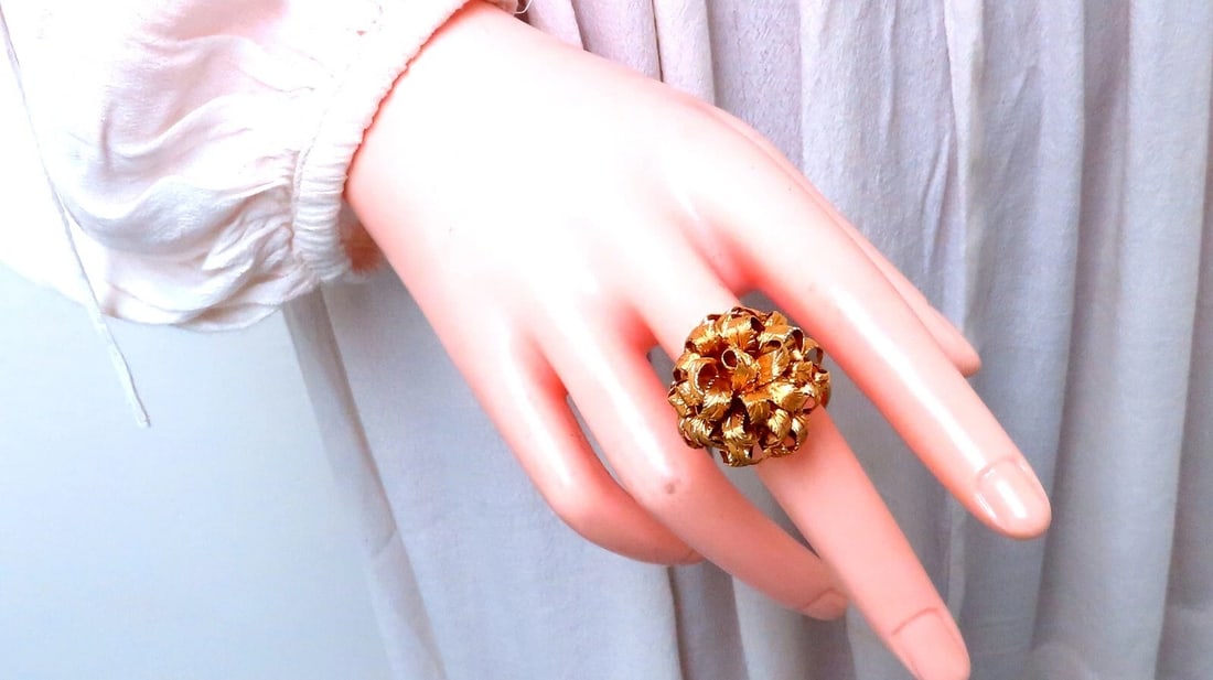 Vintage Florentine 25mm Cocktail 18kt Gold Ring Size 7.25 *v - 7