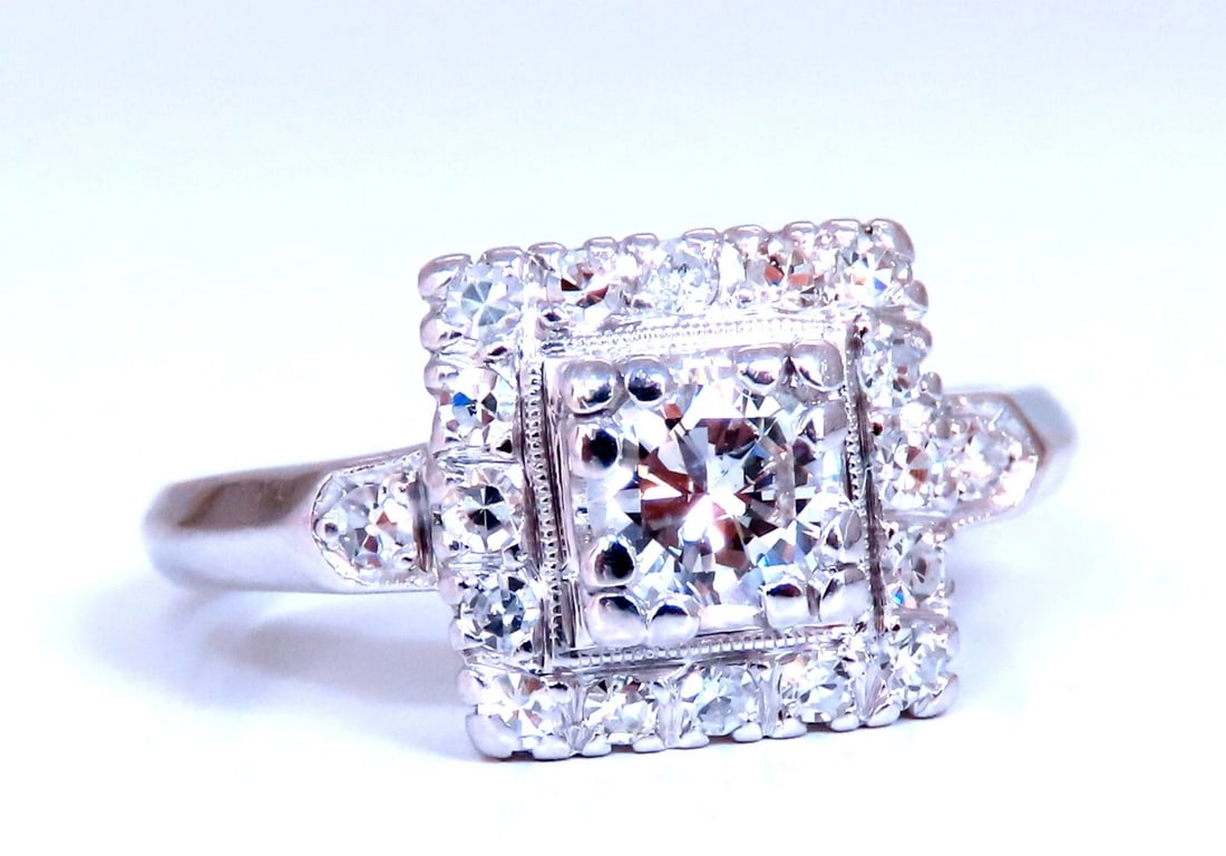 Platinum Natural Diamond Ring .40ct Vintage*v - 4