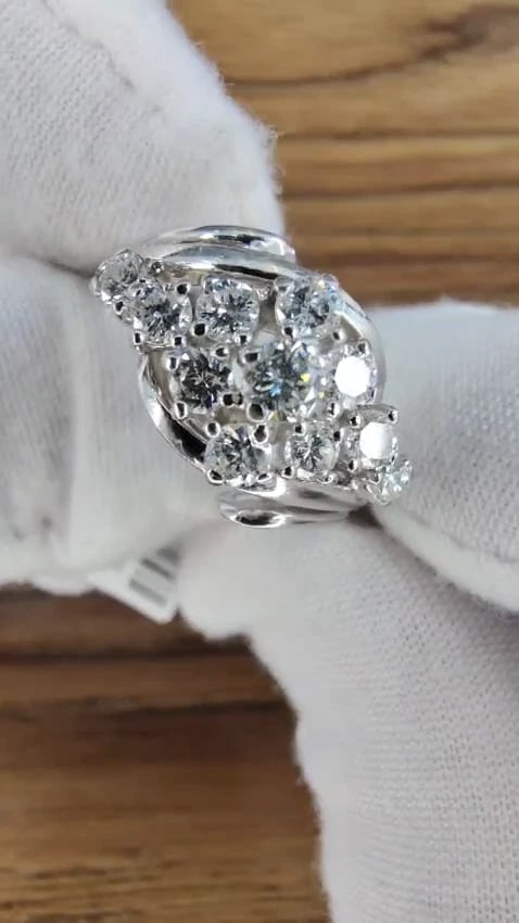 Vintage Natural Diamond ring .80ct 14kt Gold Raised Cathedral Cluster *v - 3