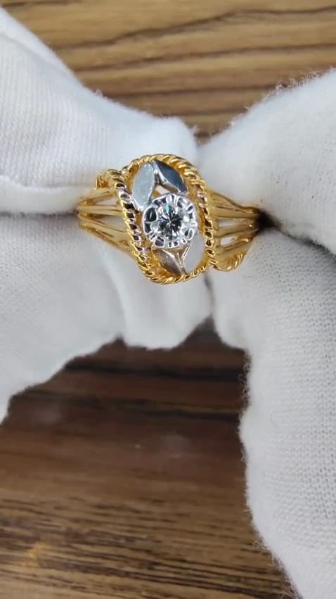 Restored Vintage Natural Diamond Petal Tulip Deco Ring .12ct 14kt gold *v - 3