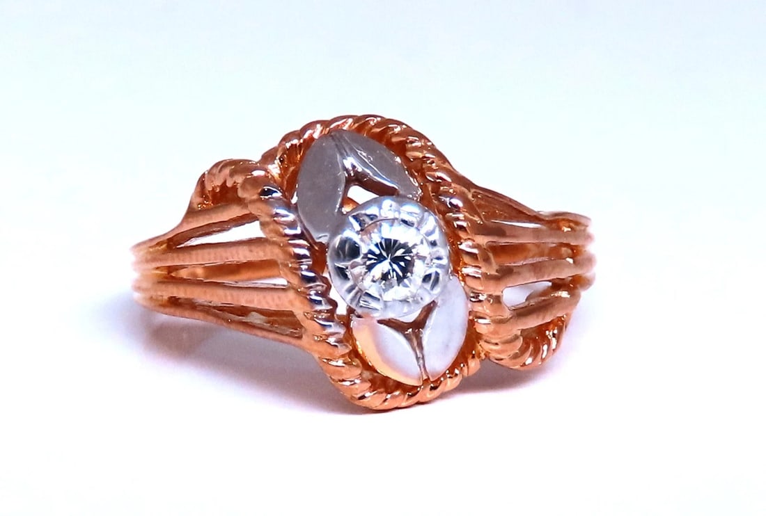 Restored Vintage Natural Diamond Petal Tulip Deco Ring .12ct 14kt gold *v - 4