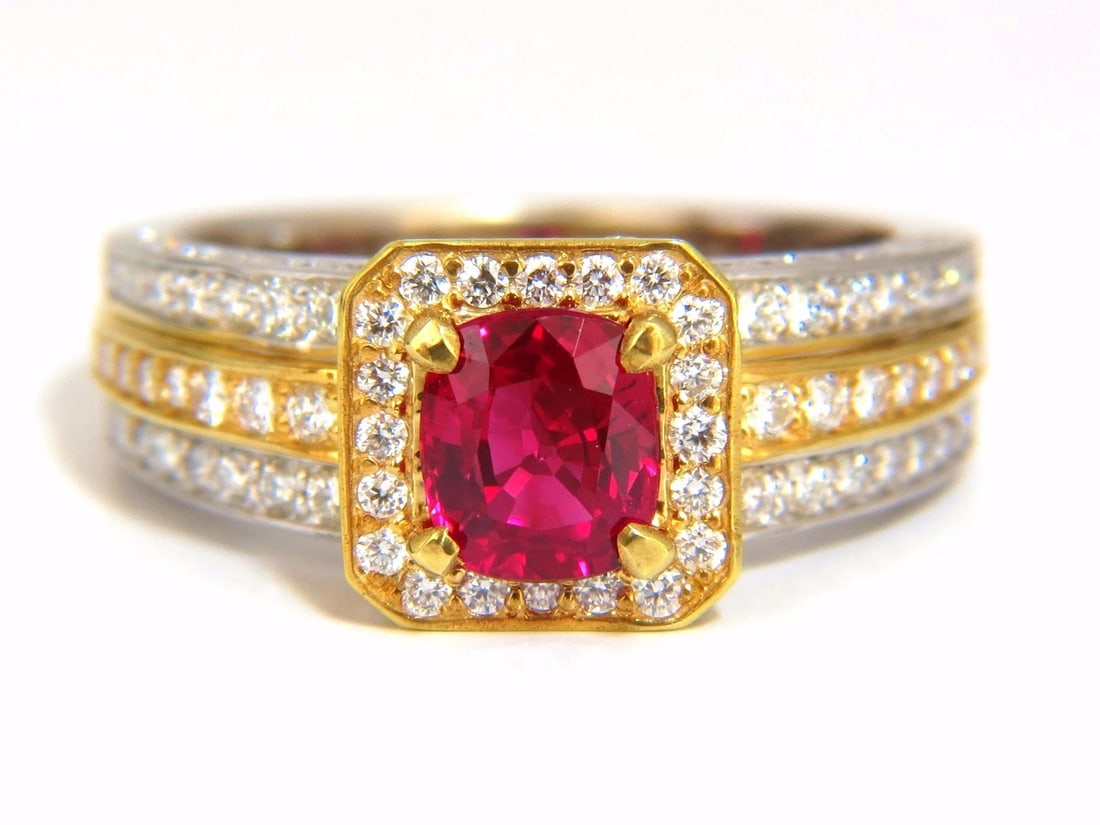 Rare GIA Burma Pigeon Blood 1.14ct vivid red ruby diamonds ring 14kt *v - 2