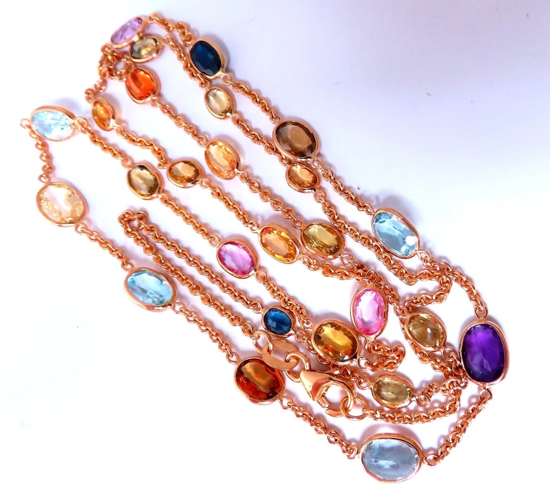 15ct Natural Sapphire Aquamarine Amethyst Yard Necklace 14kt Gold ** - 4