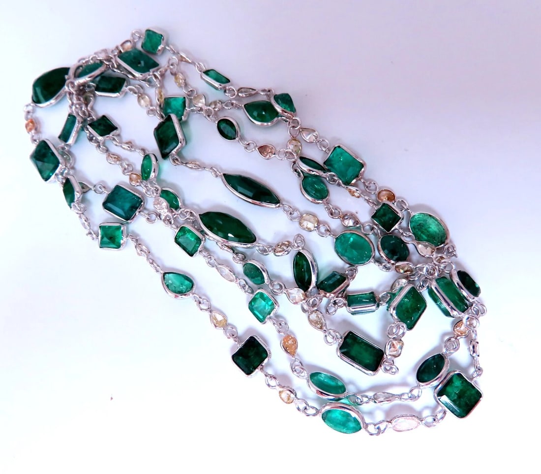 18.50ct. Natural Emeralds Diamonds Yard Necklace 14kt ** - 4