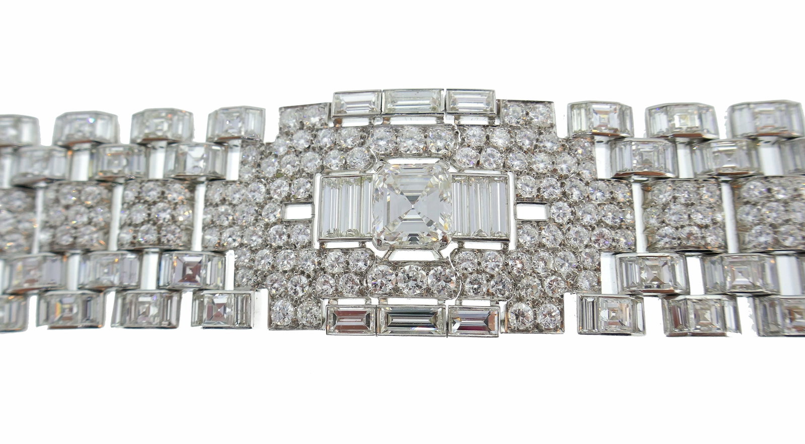 Art Deco Revival Diamond Platinum Bracelet, 1960s - 3