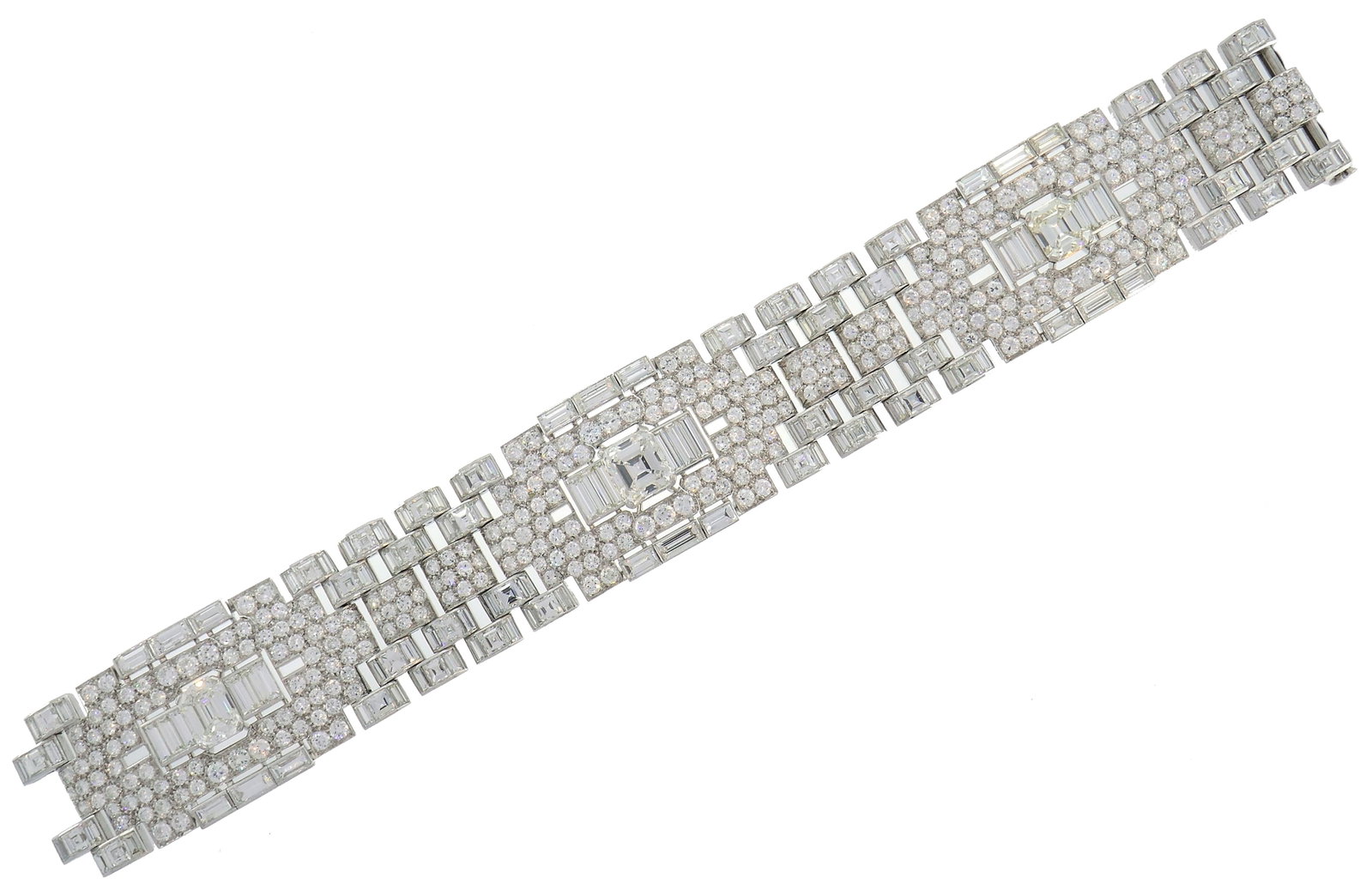 Art Deco Revival Diamond Platinum Bracelet, 1960s - 4