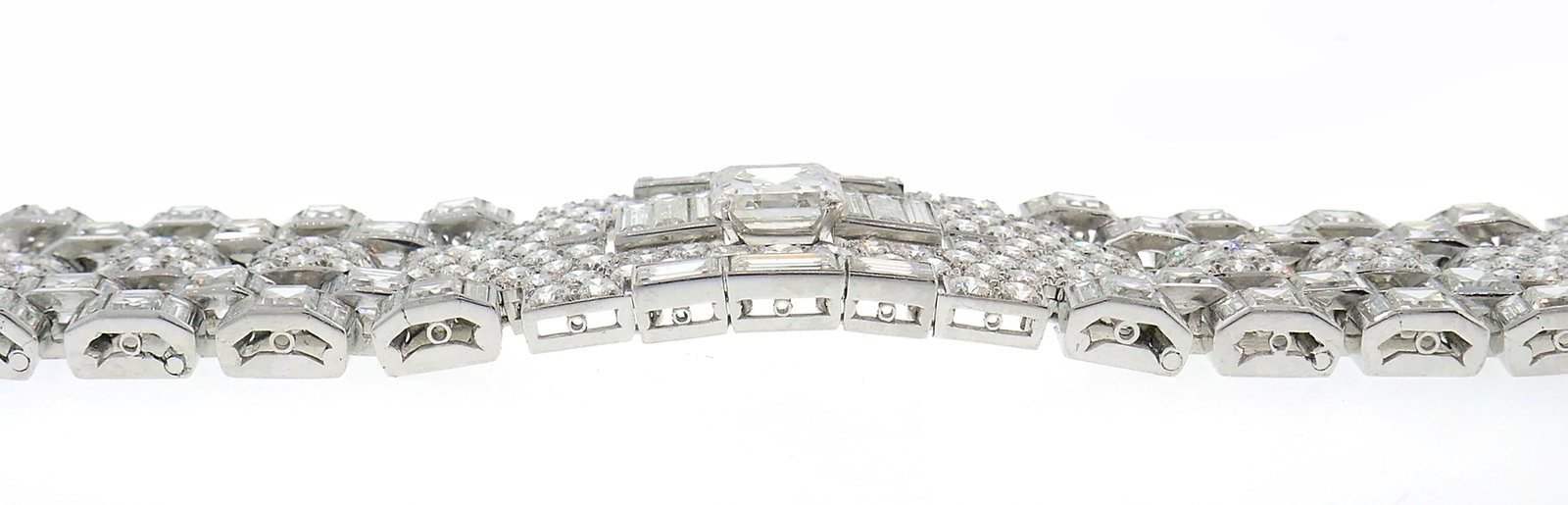 Art Deco Revival Diamond Platinum Bracelet, 1960s - 5