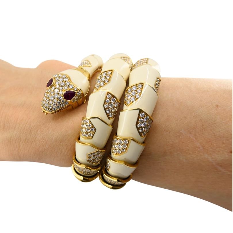Bvlgari Bulgari Rare Serpenti Watch 18k Gold White Enamel Gemstones - 2
