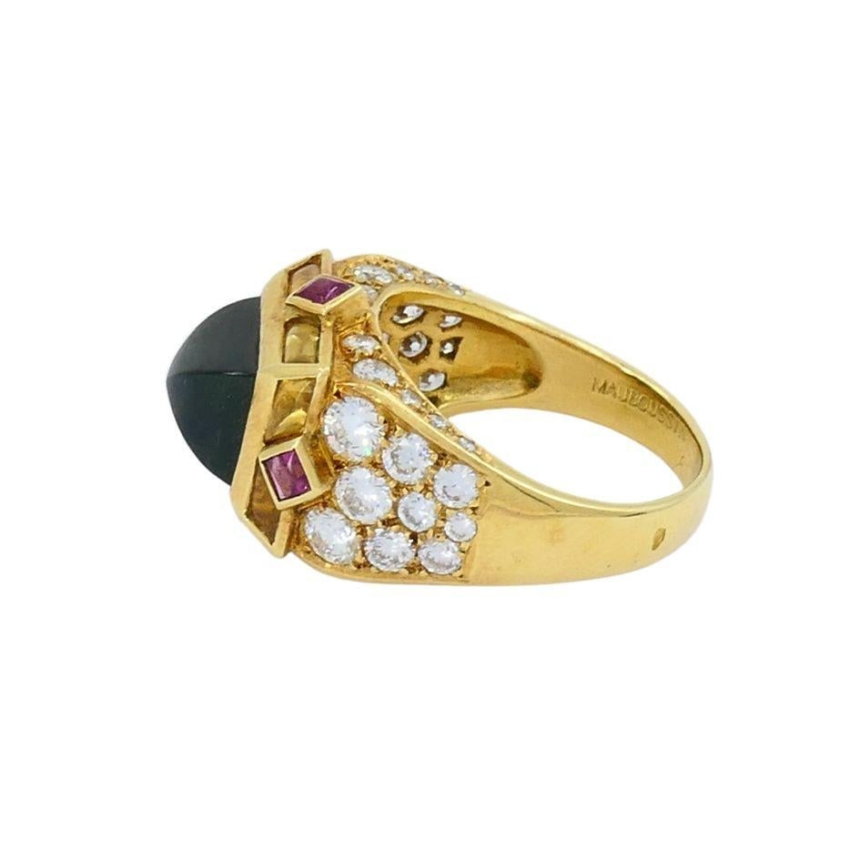 Vintage Mauboussin 18k Gold Sugarloaf Tourmaline Diamond Ring - 3