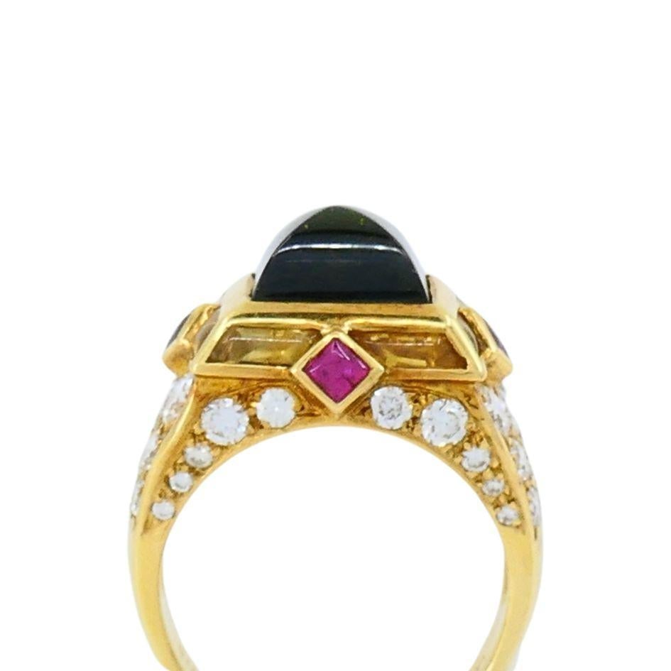 Vintage Mauboussin 18k Gold Sugarloaf Tourmaline Diamond Ring - 5