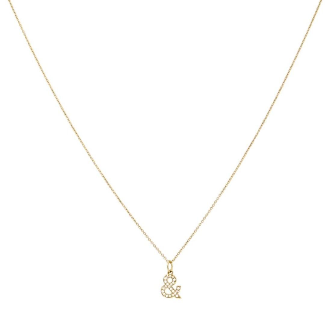 Tiffany & Co. Charm Pendant Necklace 18k Gold Diamond Ampersand Original Box - 4