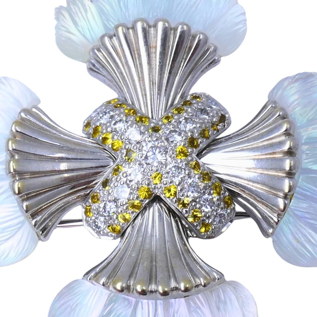 Seaman Schepps 18k Gold Diamond Maltese Cross Brooch Carved Rock Crystal Sapphir - 4