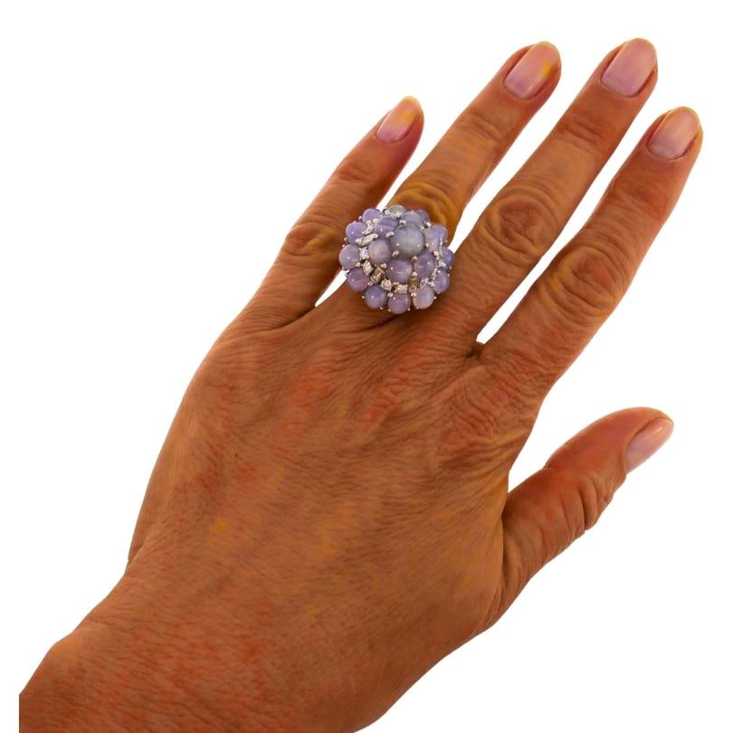 Vintage Oscar Heyman Star Sapphire Diamond Cluster Platinum Ring - 2