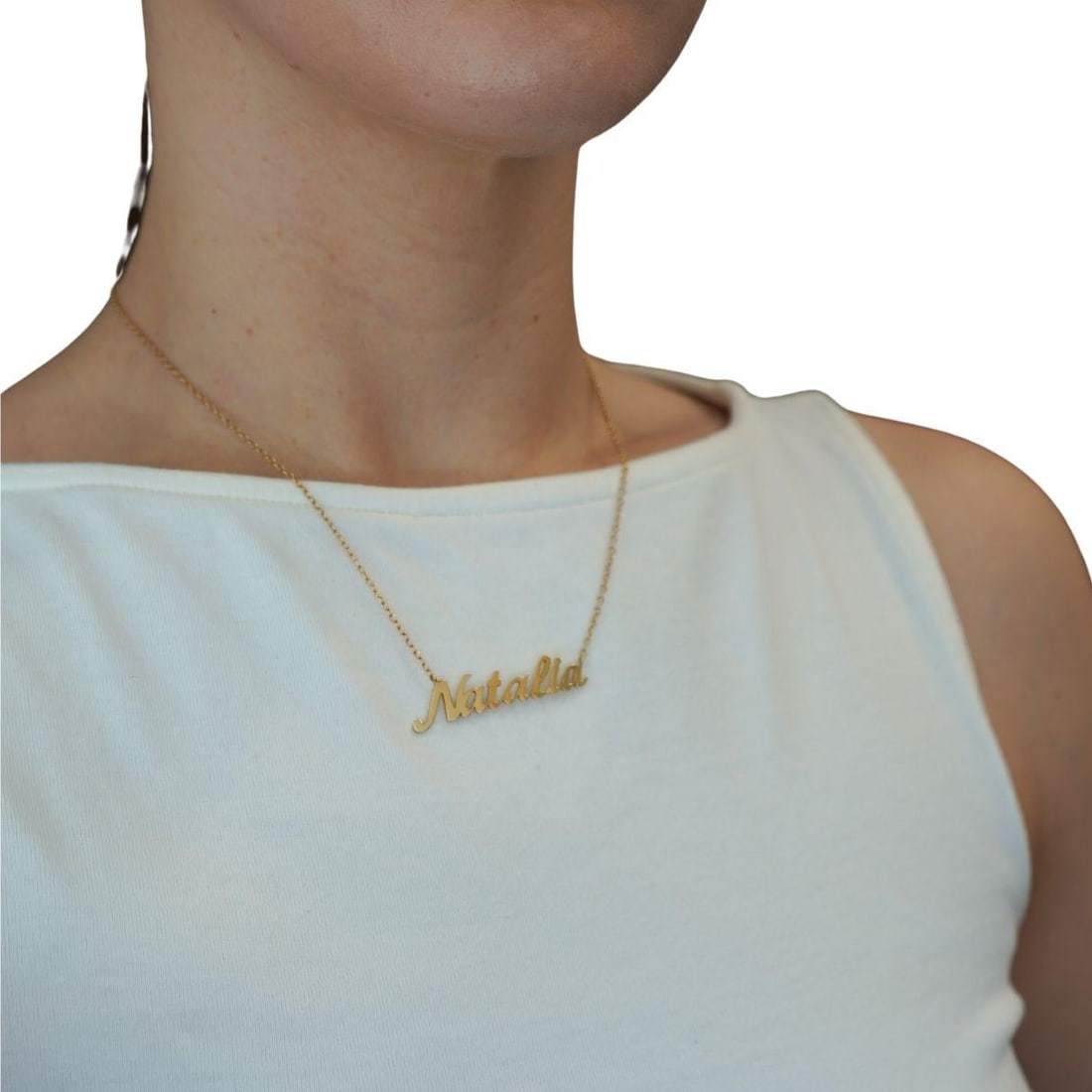 14k Yellow Gold 'Natalia' Name Plate Pendant Necklace - 2