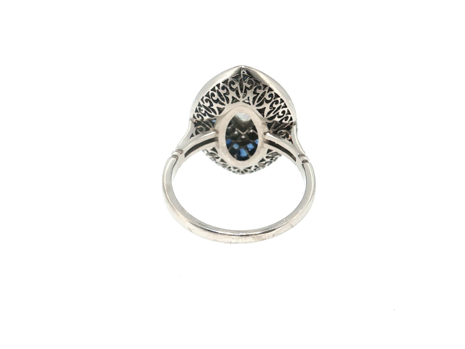 Marquise Diamond and Blue Sapphire Platinum Cocktail Ring - 3