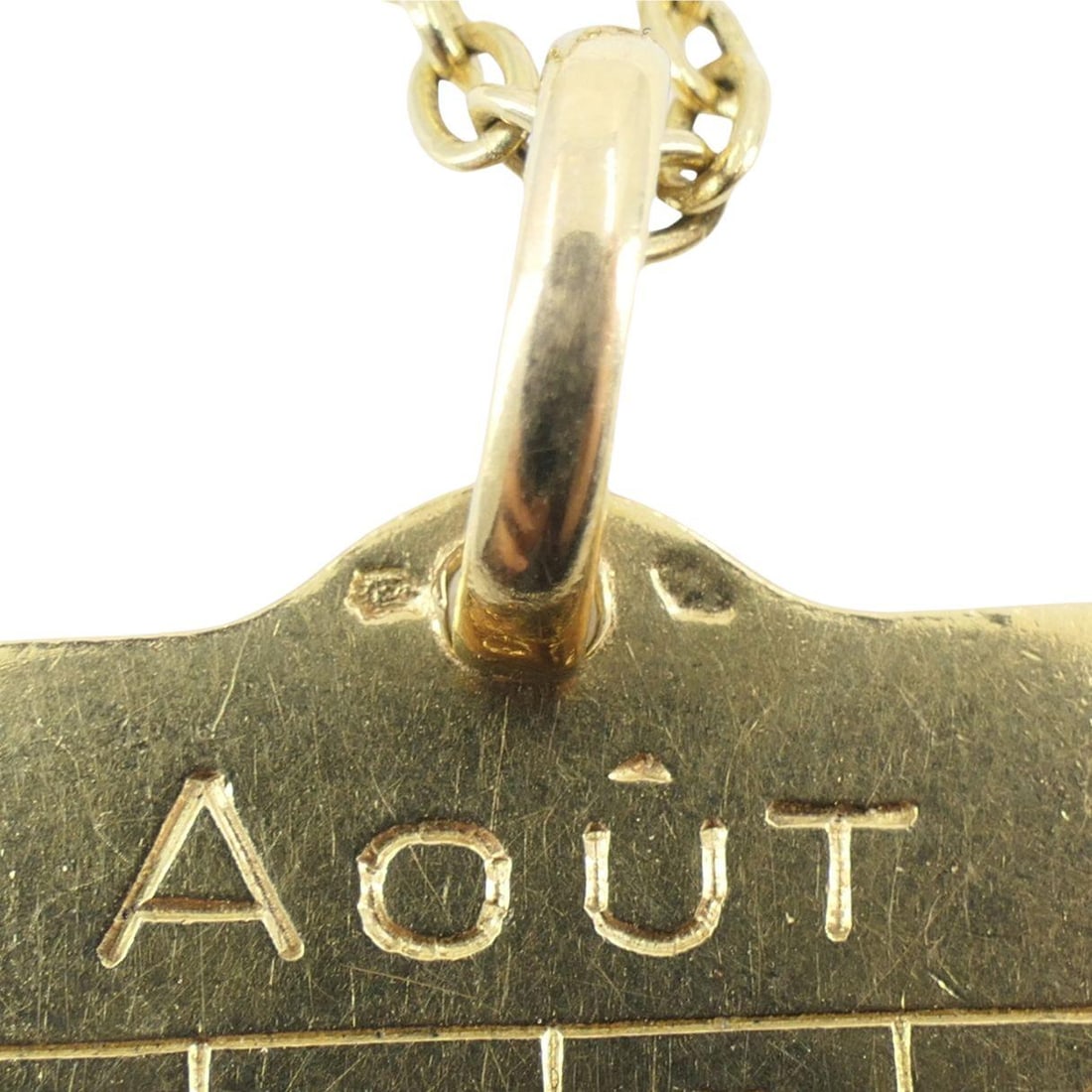 French 18k Gold Ruby 'August 21st' Calendar Pendant Chain Necklace - 5