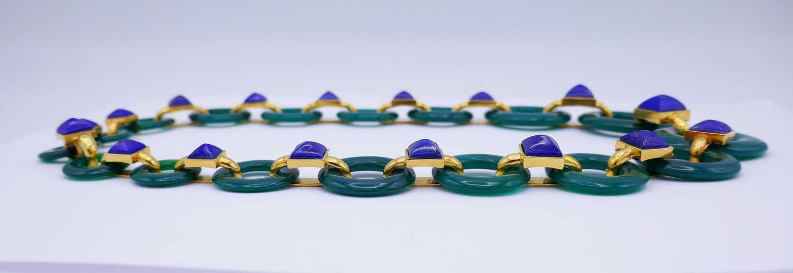 Vintage Aldo Cipullo Necklace 18k Gold Chrysoprase Lapis Lazuli Estate Jewelry - 4