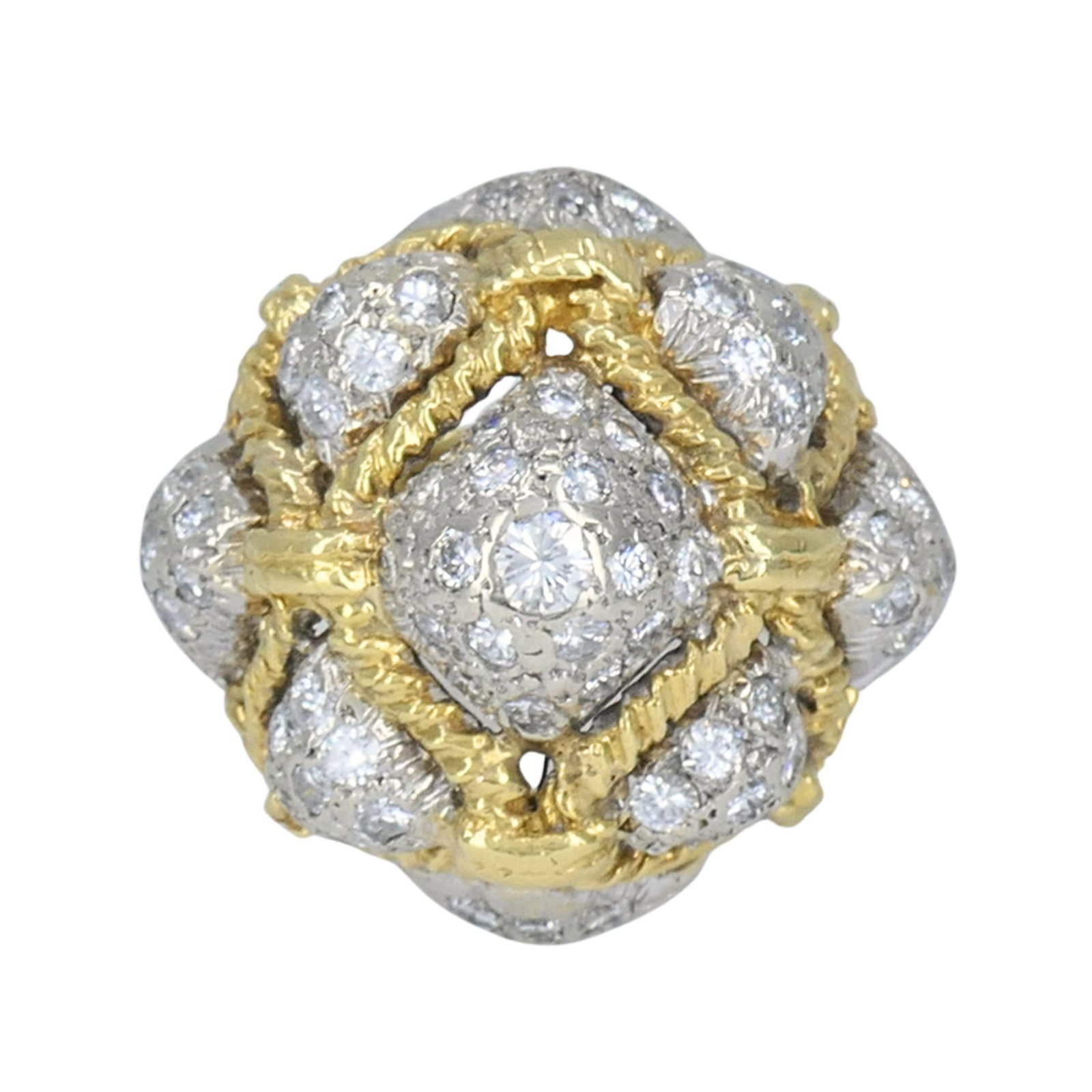 Vintage 18k Yellow Gold and 14k White Gold Diamond Dome Cocktail Ring - 3