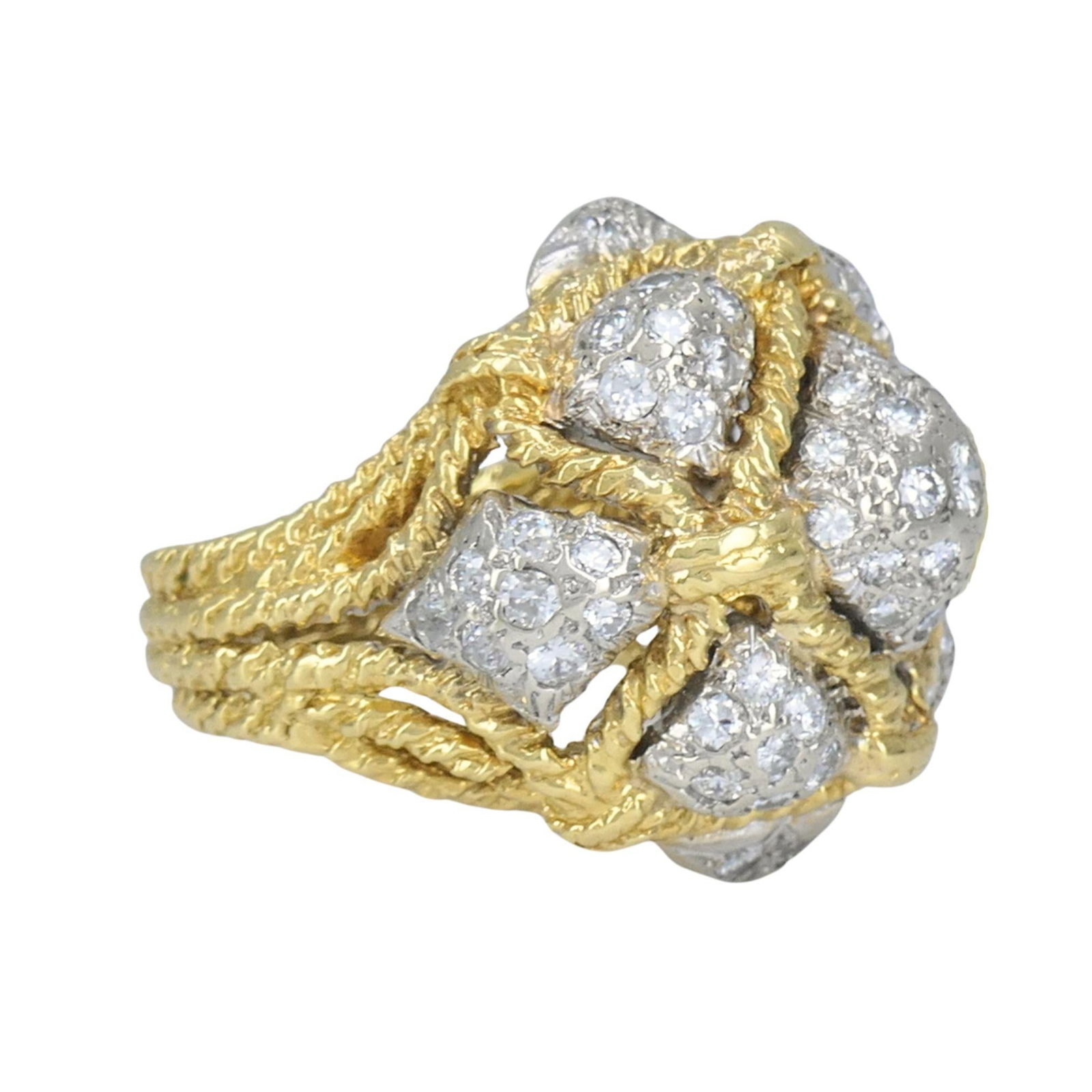 Vintage 18k Yellow Gold and 14k White Gold Diamond Dome Cocktail Ring - 4