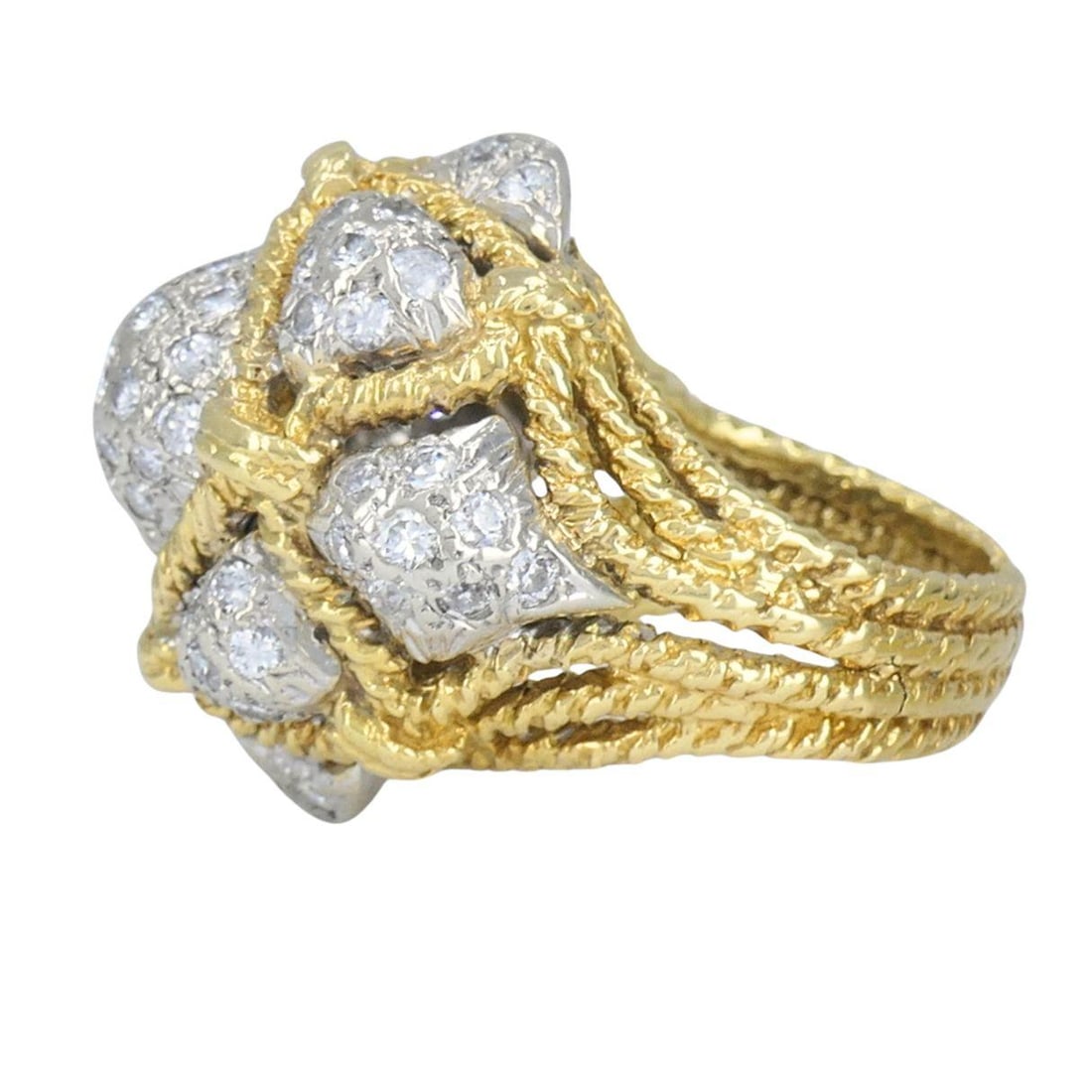 Vintage 18k Yellow Gold and 14k White Gold Diamond Dome Cocktail Ring - 5
