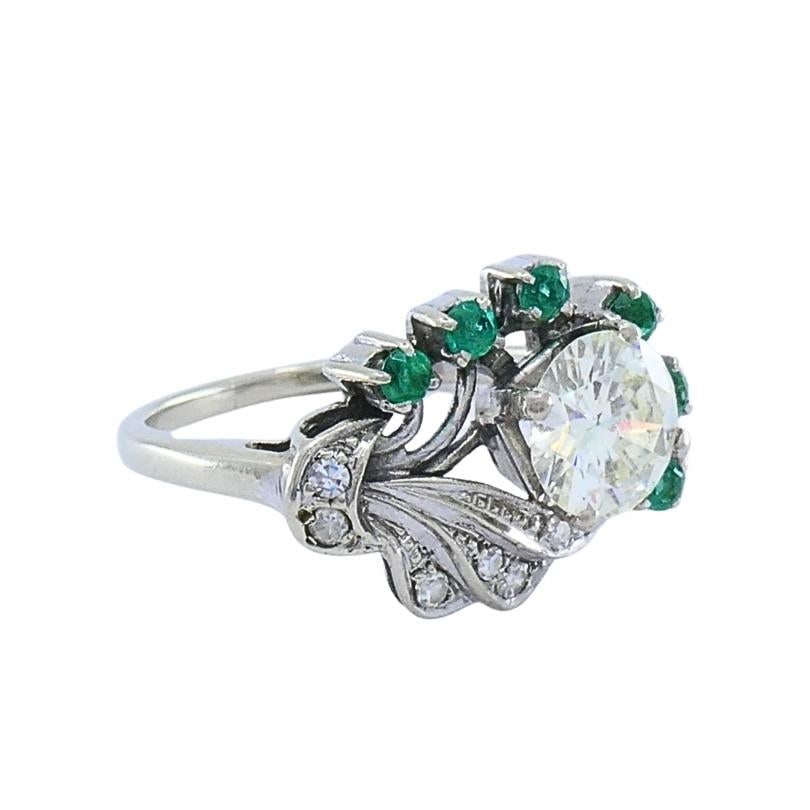Vintage 14k White Gold Diamond Emerald Cocktail Ring - 5