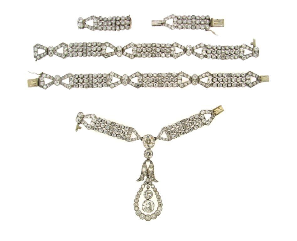 Art Deco Diamond Necklace Bracelets Platinum Choker Interchangeable - 3