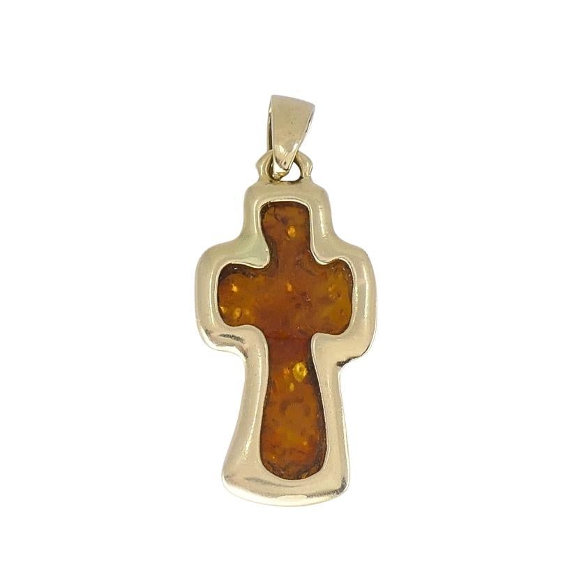 Vintage 14k Gold Baltic Amber Cross Pendant - 5