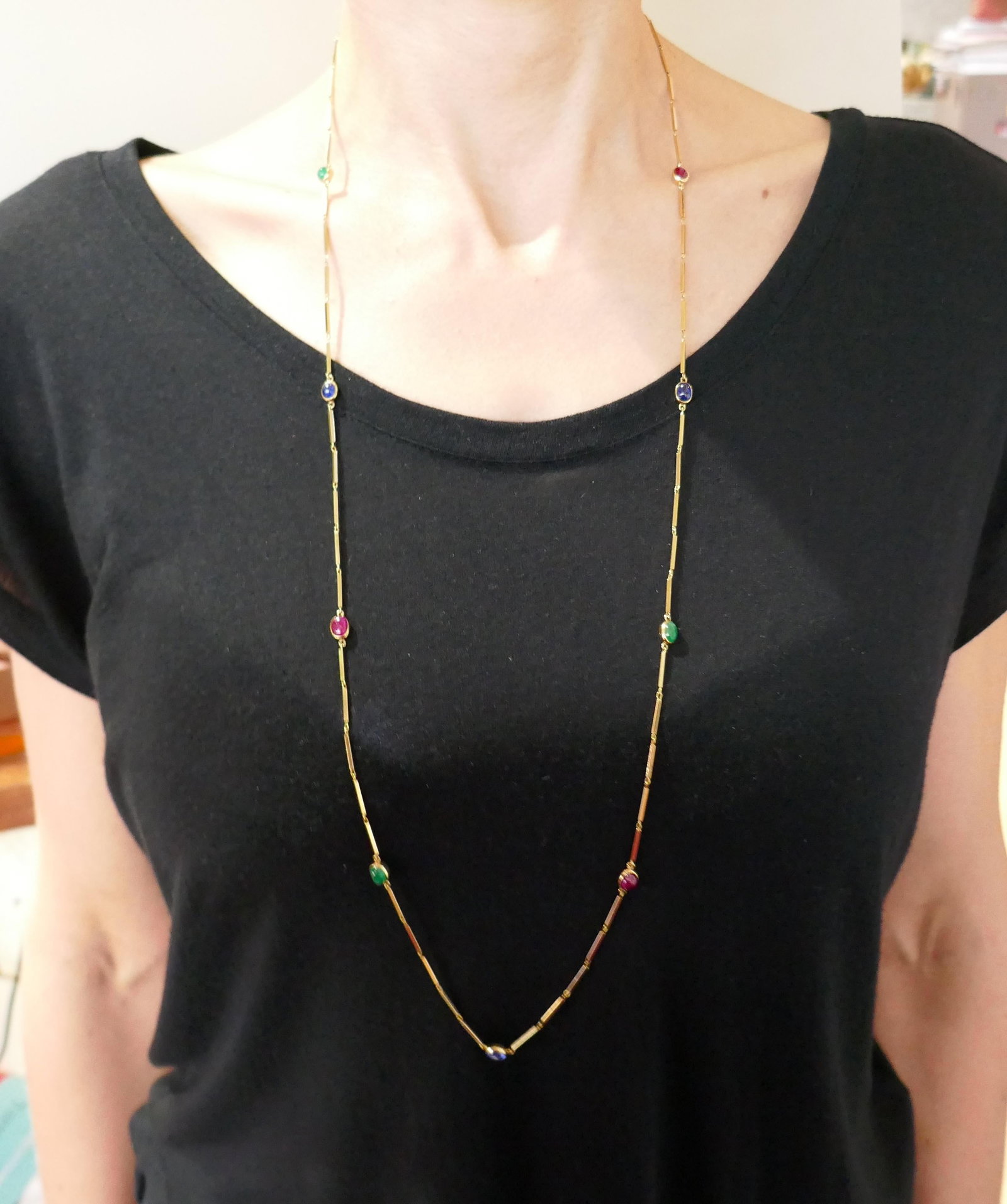 David Webb Station Necklace Cabochon 18k Gold Vintage Estate Jewelry - 2