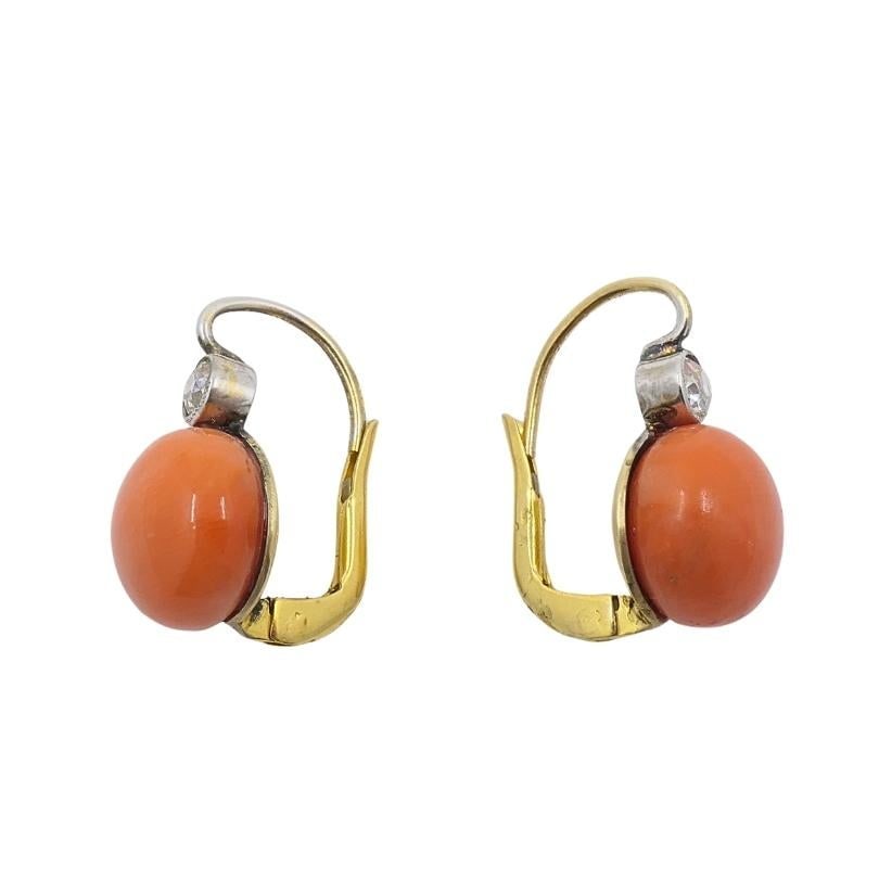 Antique 14k Gold Coral Diamond Accent Drop Earrings - 3