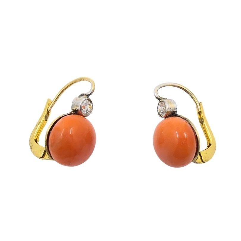 Antique 14k Gold Coral Diamond Accent Drop Earrings - 4