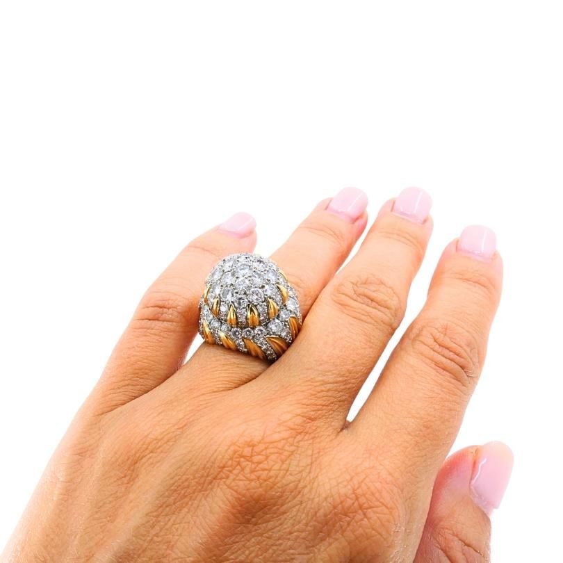 Vintage 14k Gold Diamond Cocktail Floral Dome Ring - 3