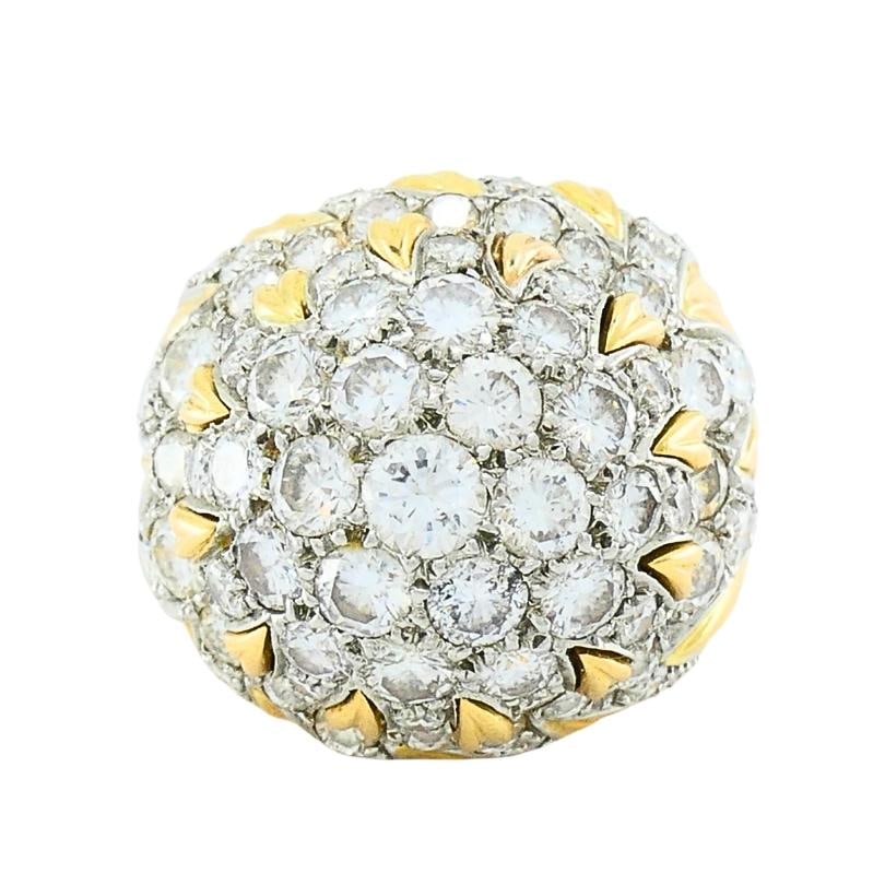 Vintage 14k Gold Diamond Cocktail Floral Dome Ring - 5